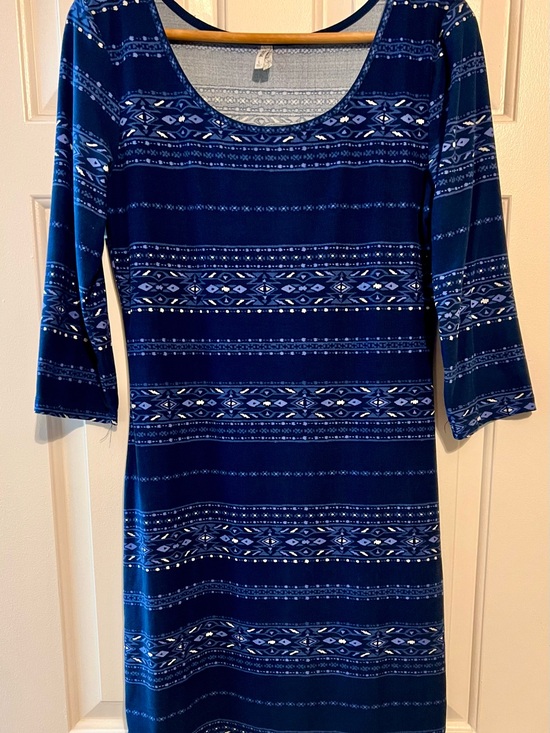 Mudd Dresses & Skirts - Mudd Navy Blue Aztec Geometric Tribal Print 3/4 Sleeve Bodycon Dress - Size L